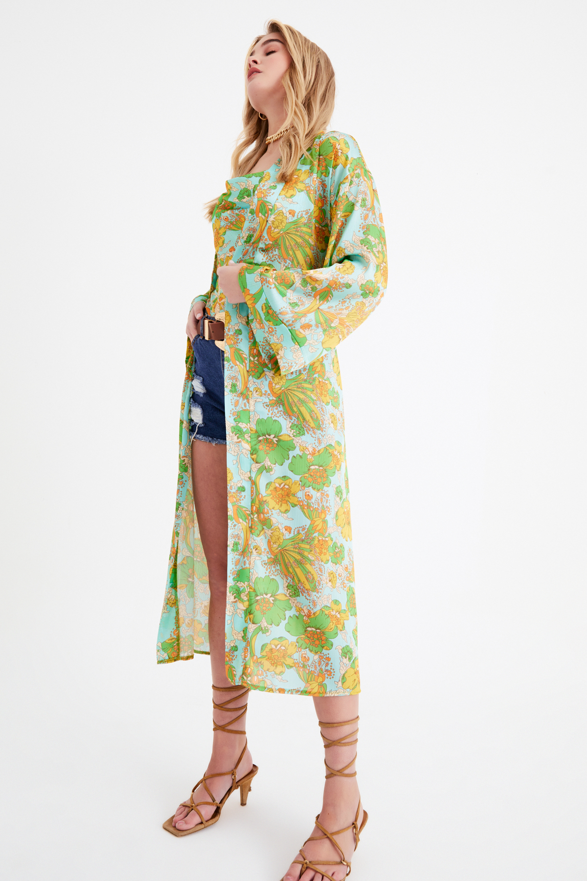 Saten Desenli kuşaklı kimono - MİNT. 3