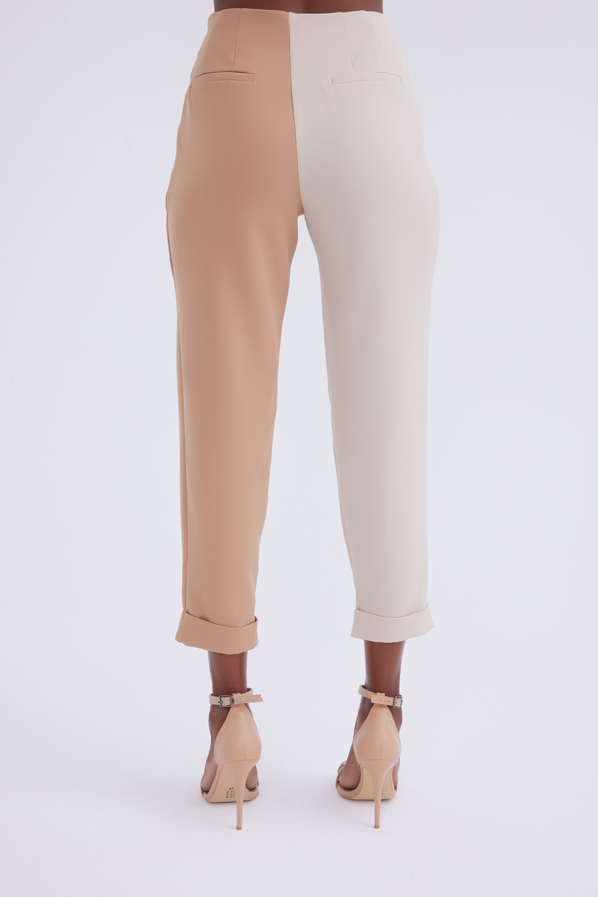 Saten Yüksek bel kontrast pantolon - BEJ-CAMEL. 5