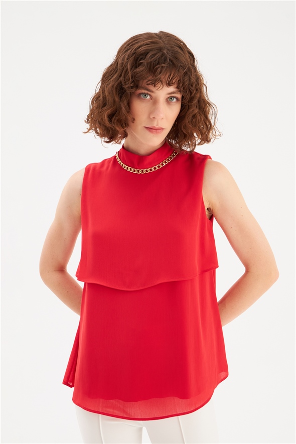 Accessory Detailed Ruffle Blouse - RED