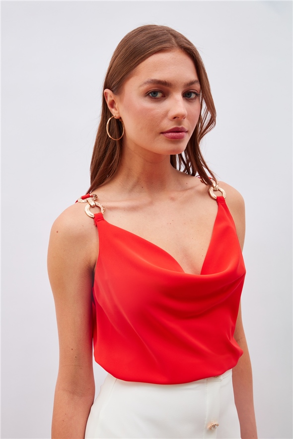 Strap Accessory Detailed Degaje Blouse - CORAL