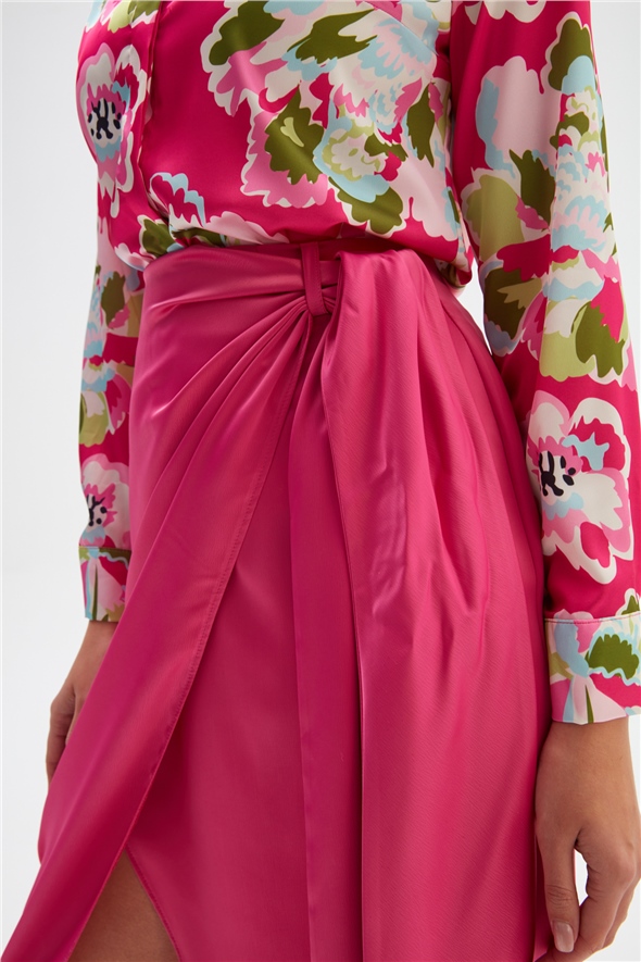 Tie Detailed Double Breasted Skirt - FuchsIa