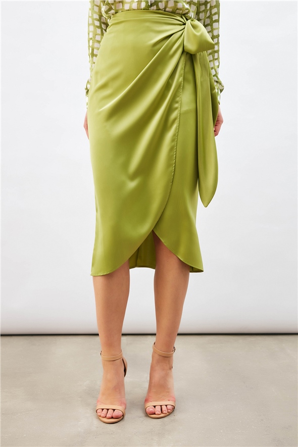 Tie Detailed Double Breasted Skirt - GREEN