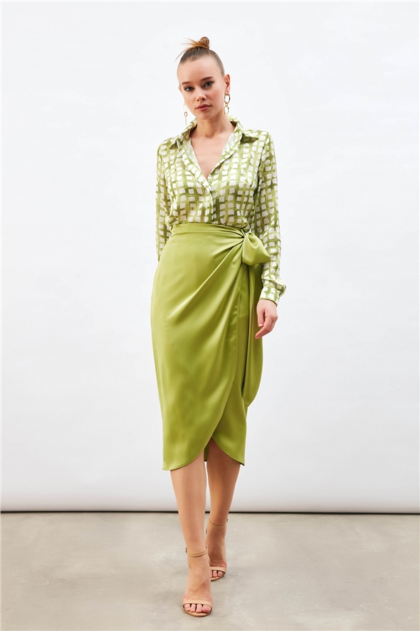 Tie Detailed Double Breasted Skirt - GREEN