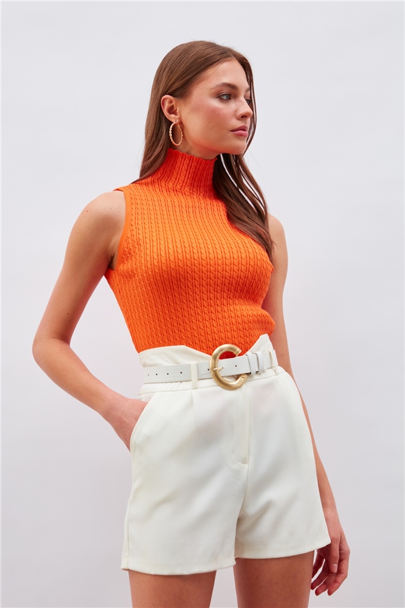 Turtleneck pattern knitwear - Orange