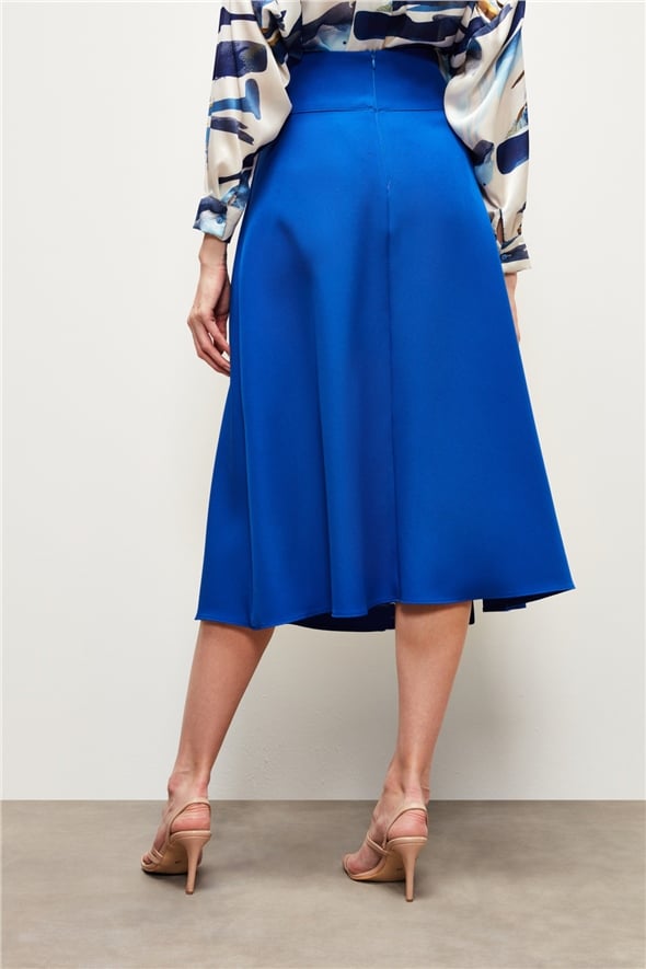 Waist Detailed Flared Skirt - SAX BLUE