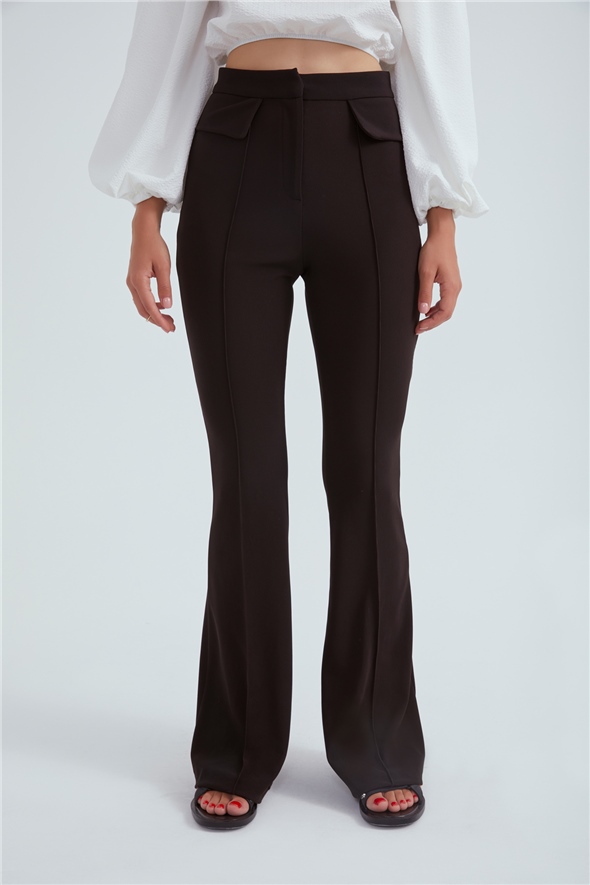 Piped Flare Trousers - BLACK