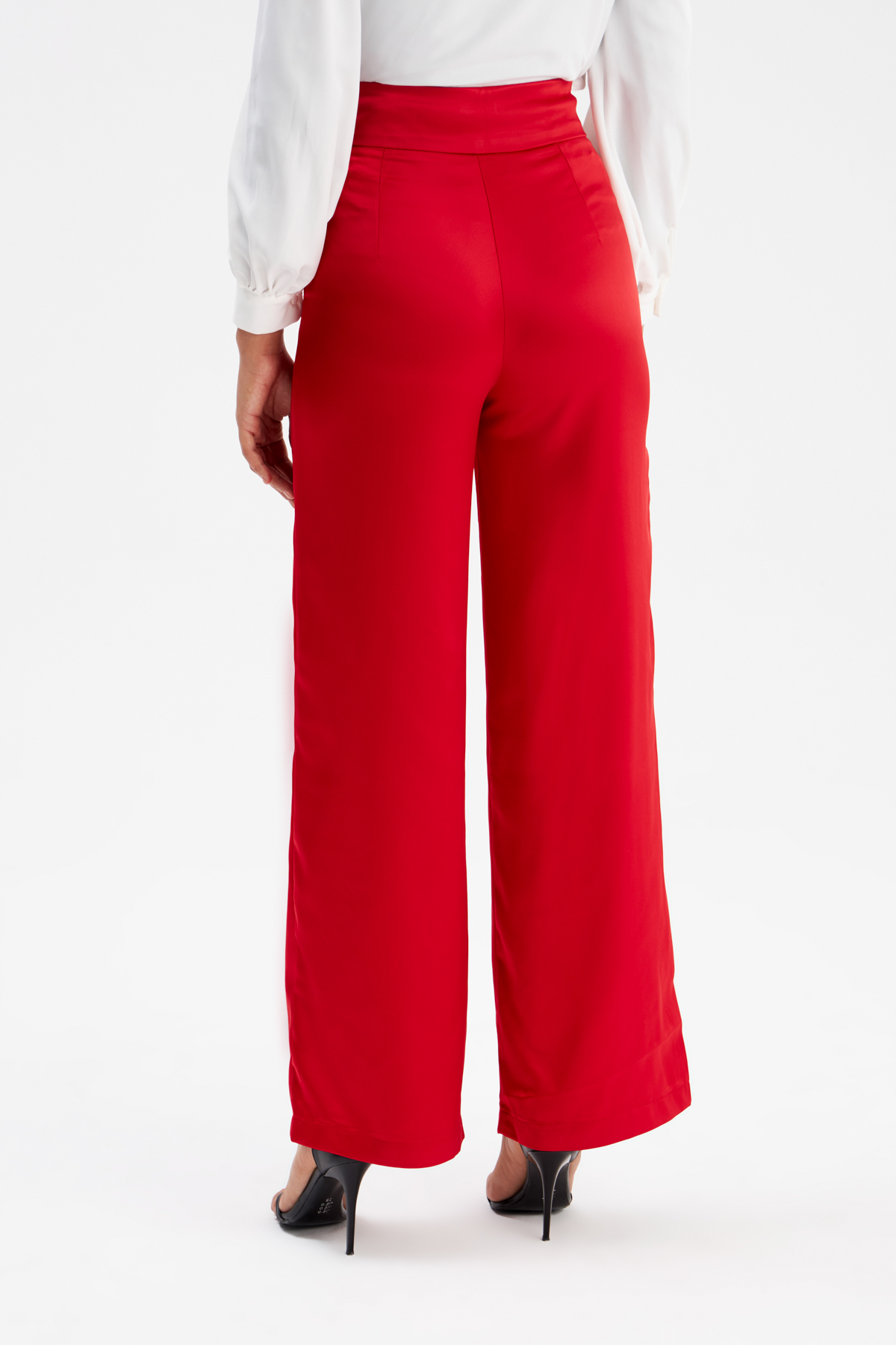 Wide Leg Satin Trousers - RED