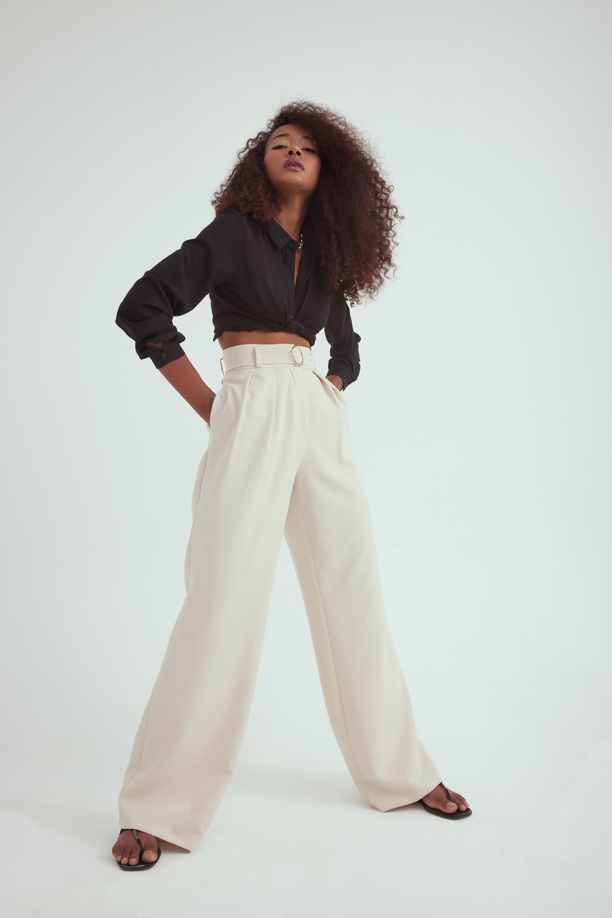 Belted palazzo pants - CREAM