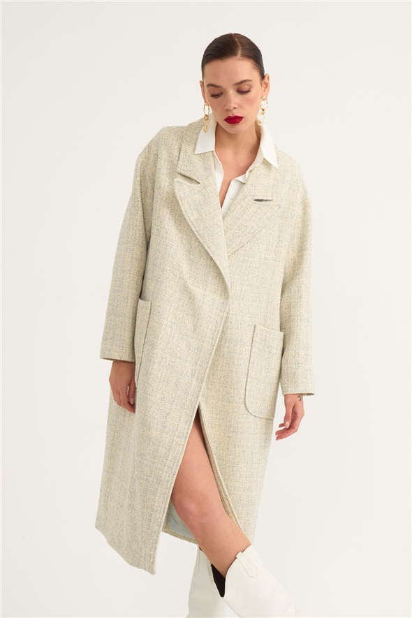 Oversize coat with pockets - TURQUOISE