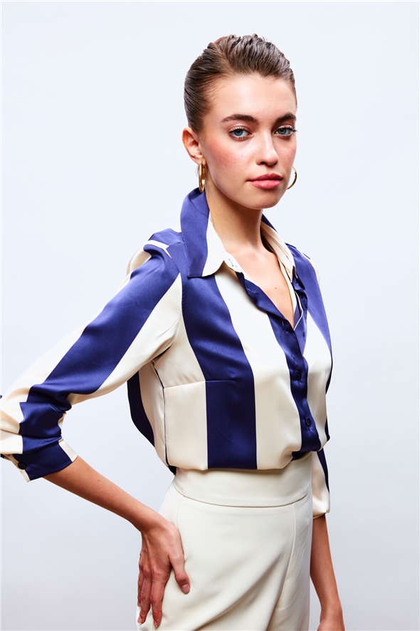 Striped Loose Shirt - BLUE