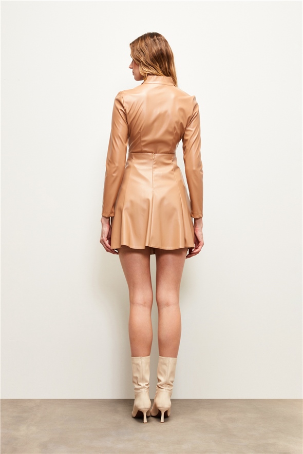 Mini Leather Skirt - BEIGE