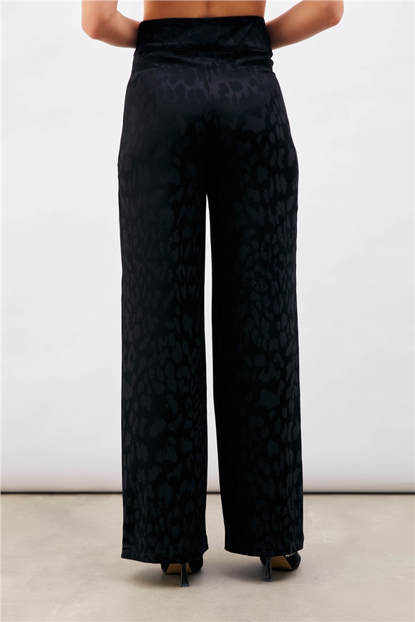 Patterned Satin Trousers - BLACK