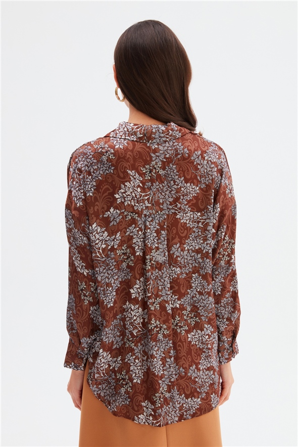 Patterned Long Shirt - BROWN