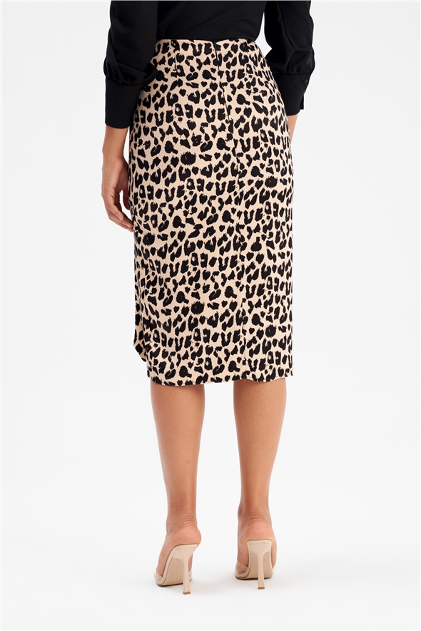 Detailed leopard print satin skirt - BEIGE