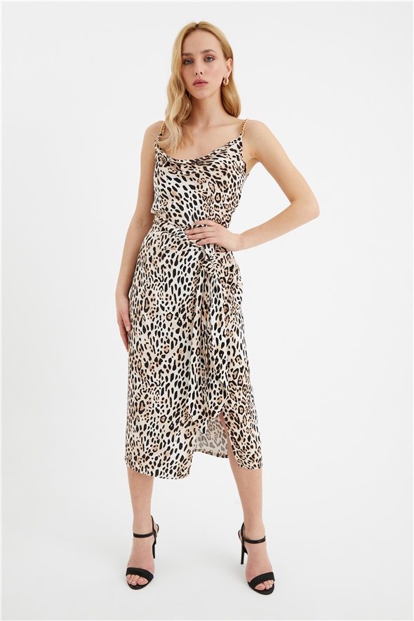 Detailed leopard print satin skirt - LEOPARD