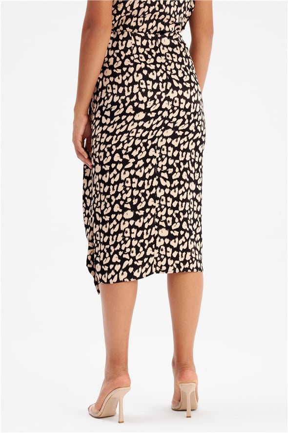 Detailed leopard print satin skirt - BLACK