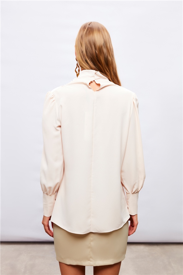 Draped Detailed Blouse - BEIGE