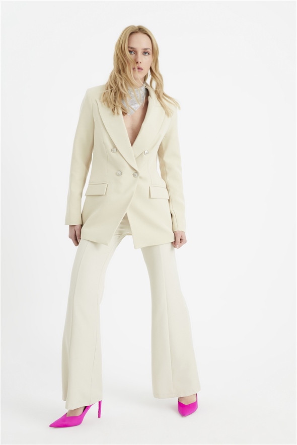 Wide trousers with button accessories - CREAM