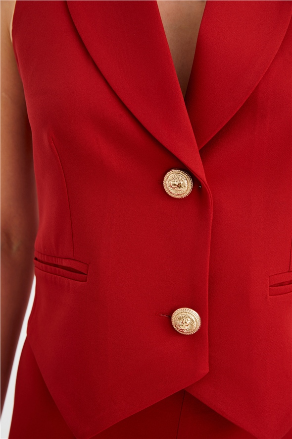 Button detailed short vest - RED