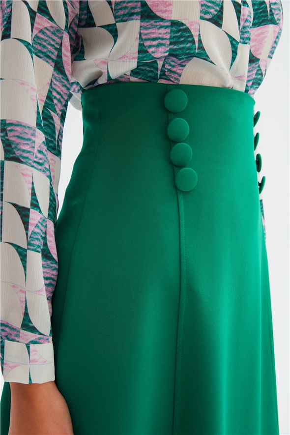 Button Detailed Flared Skirt - EMERALD