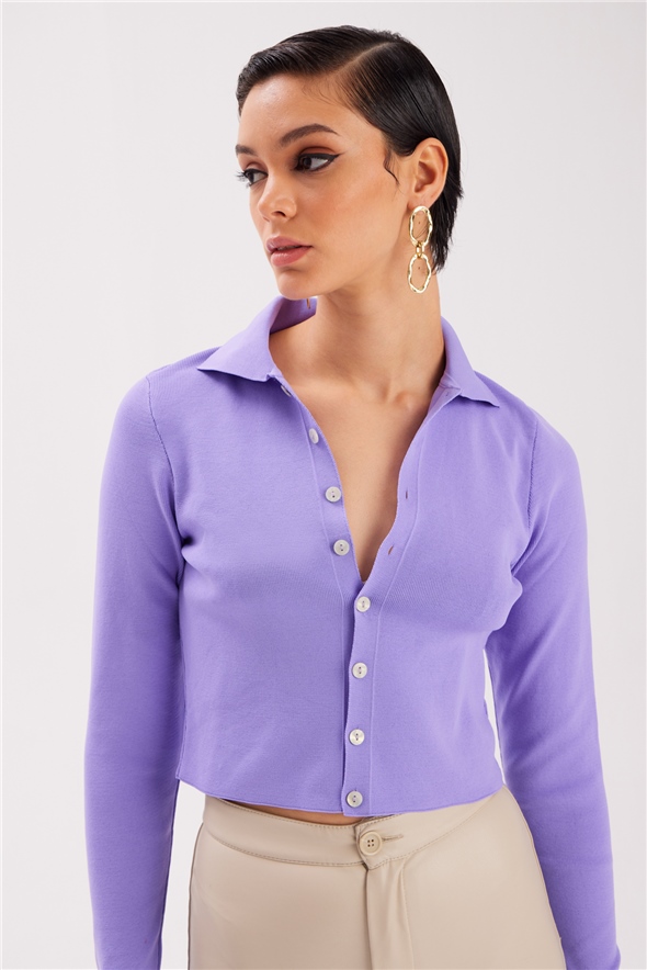 Knitwear crop with button detail - LILA