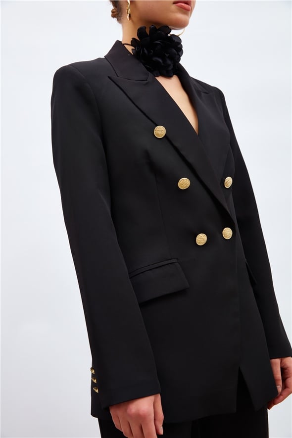 Buttoned blazer jacket - BLACK