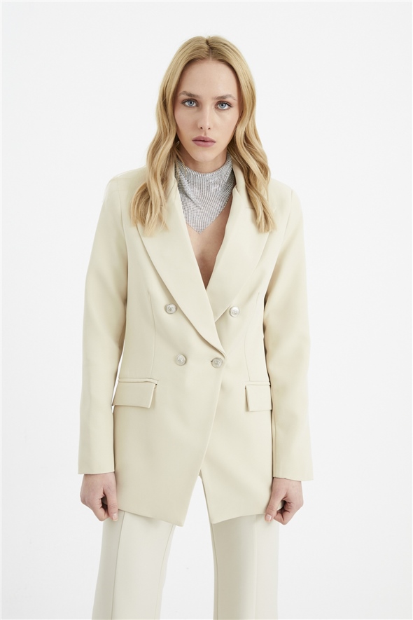 Buttoned blazer jacket - STONE