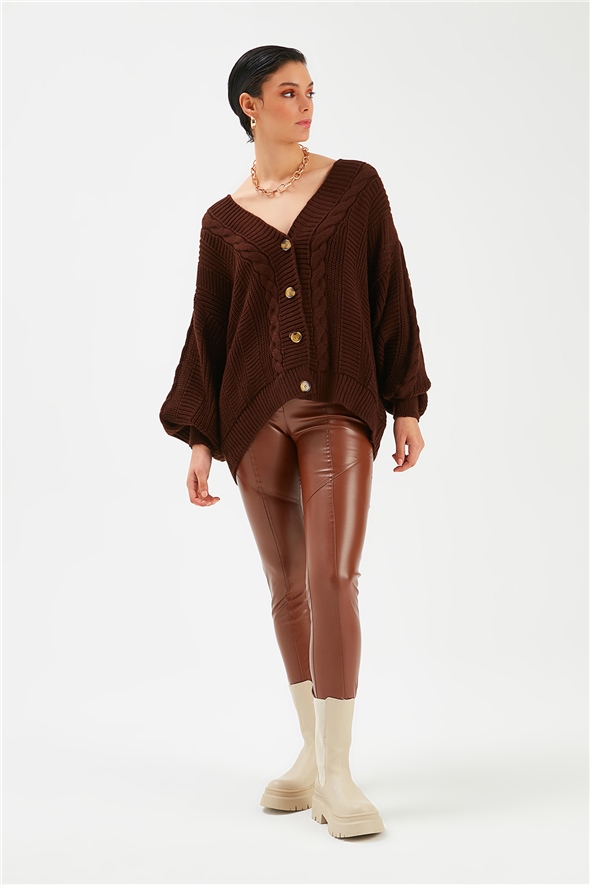 Buttoned Oversize Knitwear Cardigan - BROWN
