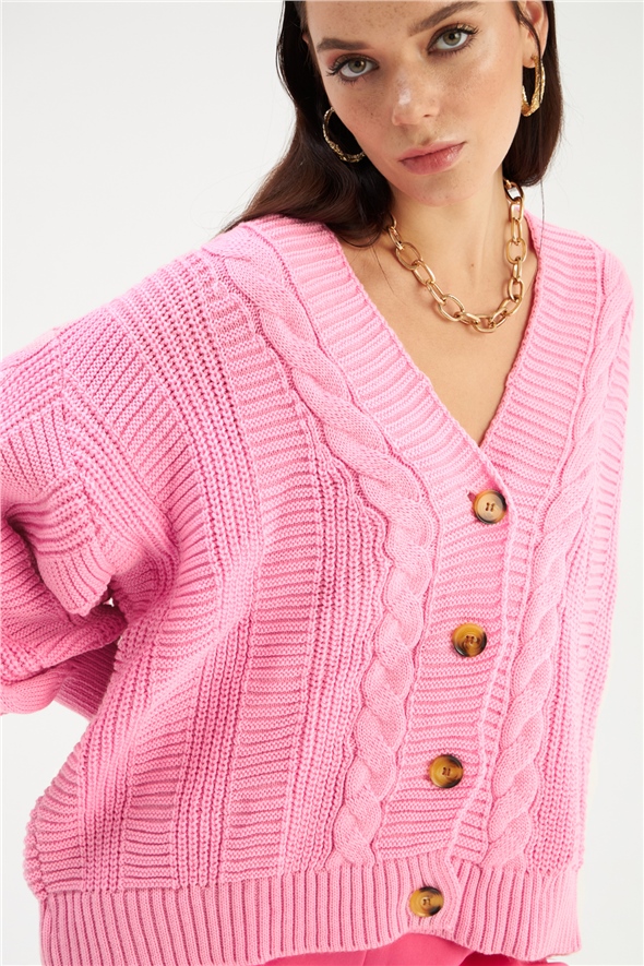 Buttoned oversize knit cardigan - CANDY PINK