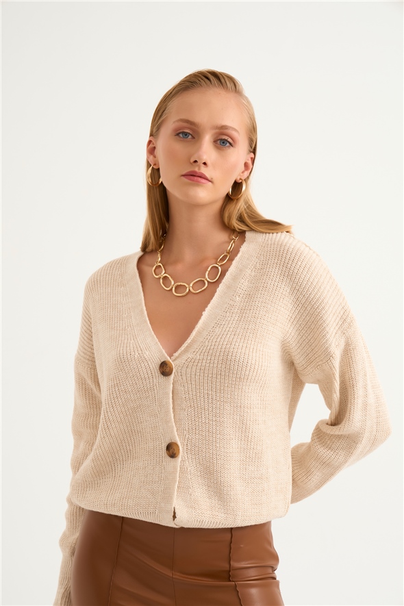 Buttoned shabby knit cardigan - STONE