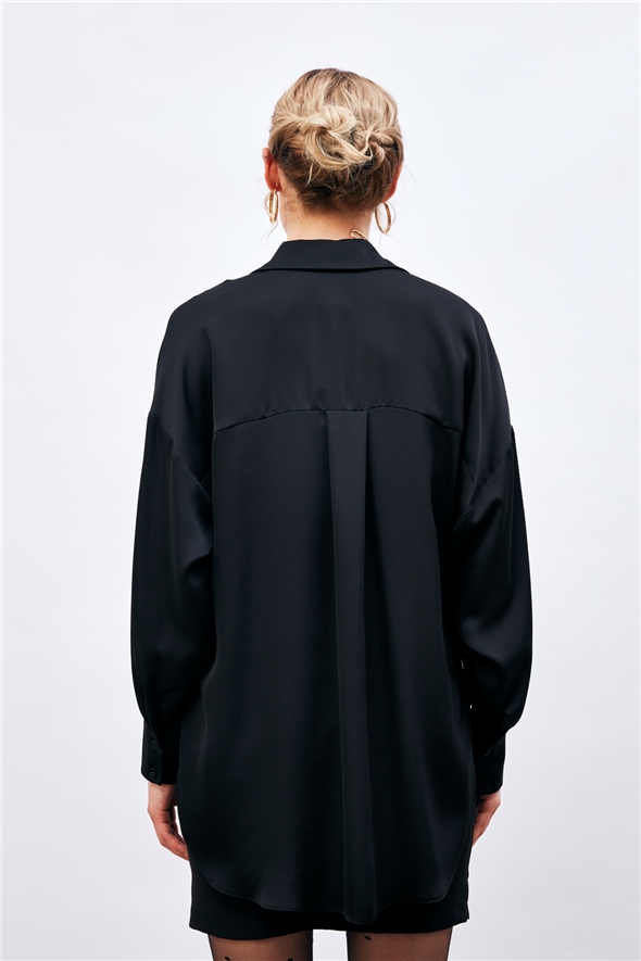 Low Shoulder Loose Shirt - BLACK