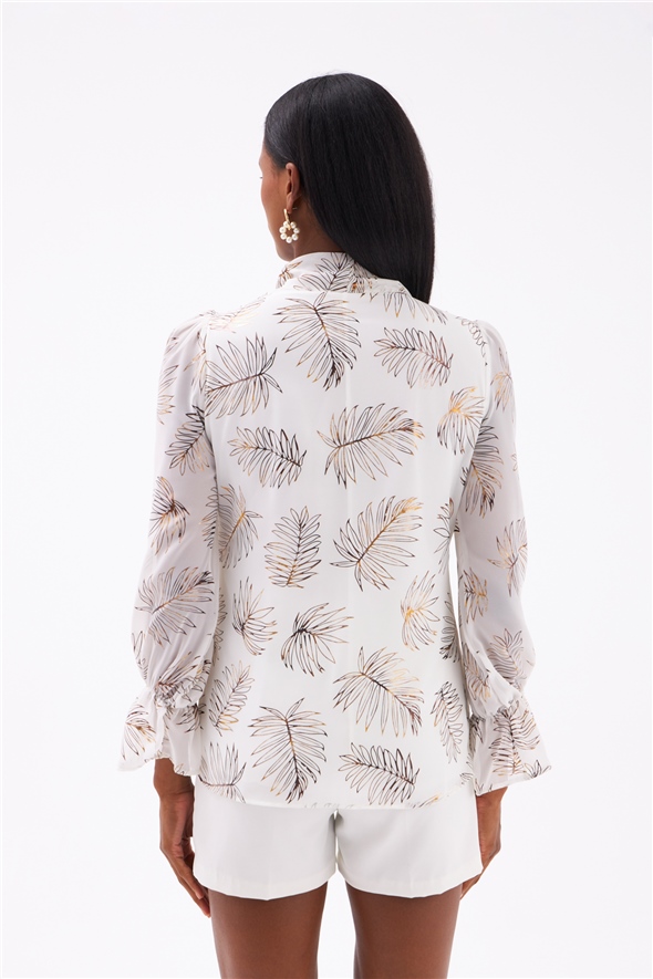 Printed blouse with scarf neckline - WHITES