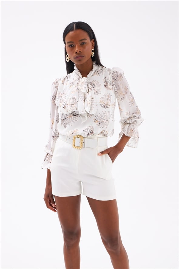 Printed blouse with scarf neckline - WHITES