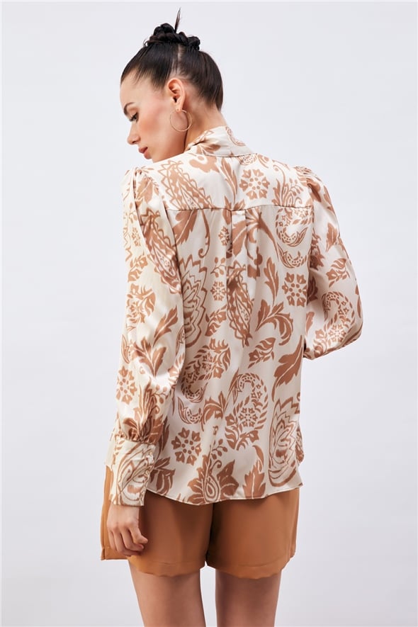 Scarf Patterned Shirt - BROWN