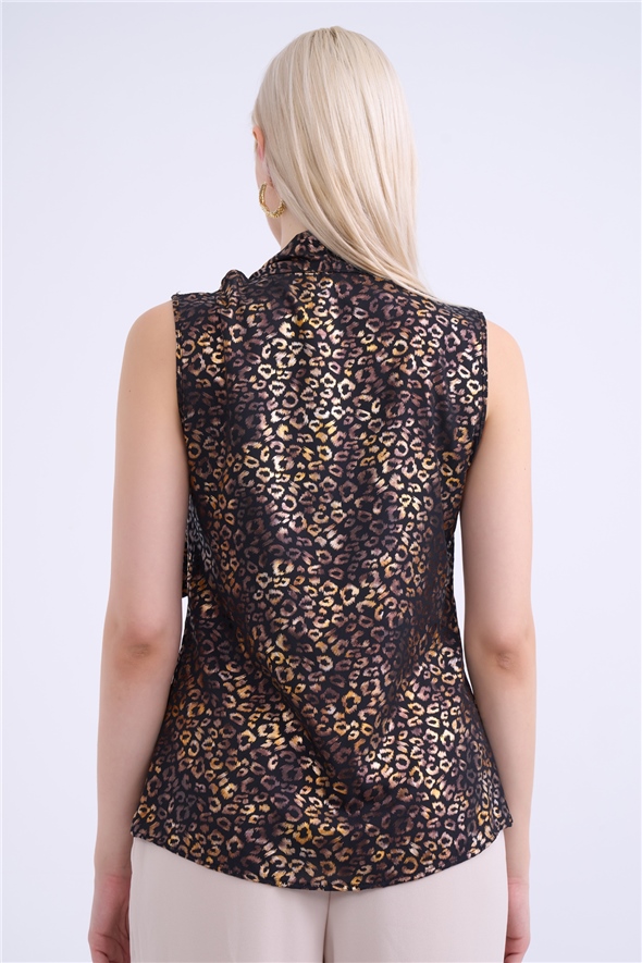 Scarf printed blouse - BLACK-LEOPARD