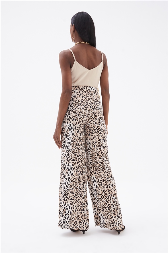 Leopard print satin trousers with wide leg - LEOPARD