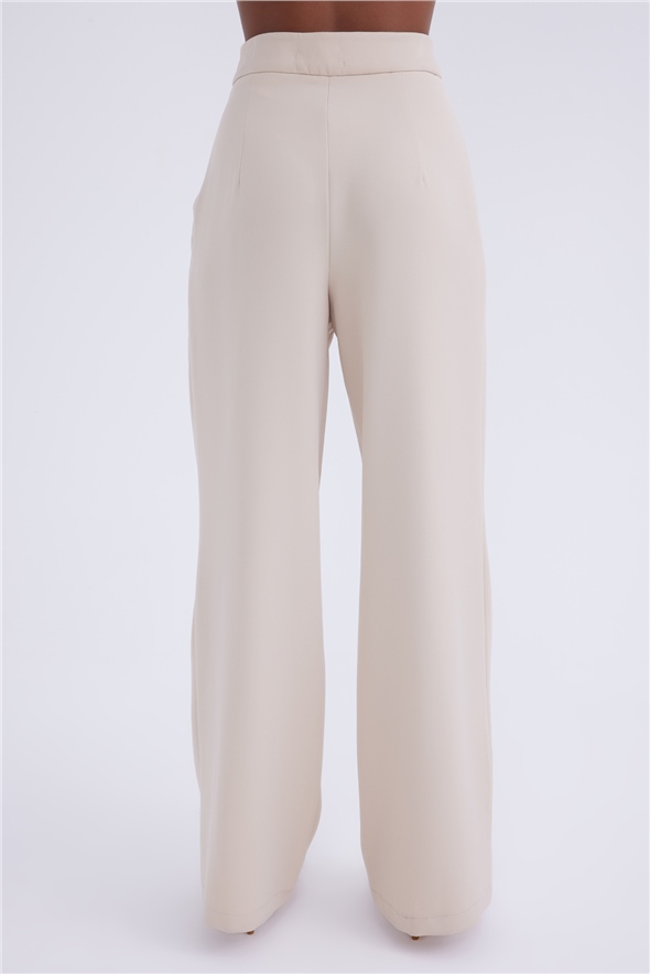 Gold zincirli wide leg fit pantolon - BEJ