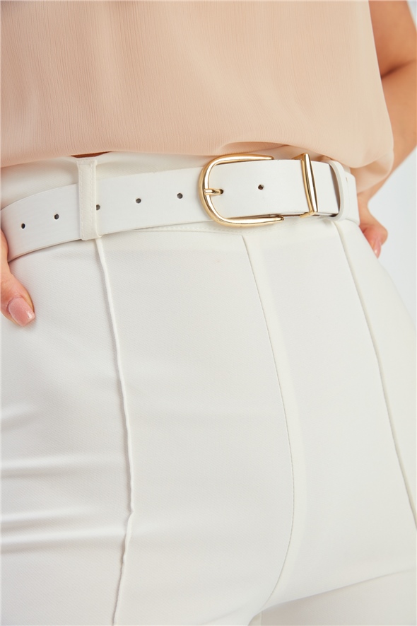 Slim Gold Buckle Belt - WHITES