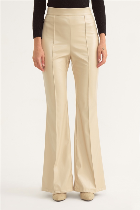 Flared leather trousers - STONE
