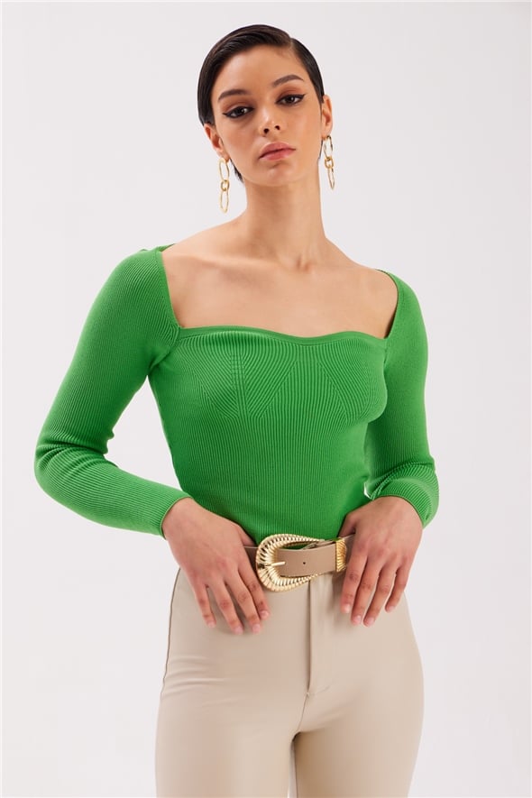 Heart Collar Knitwear Blouse - GREEN
