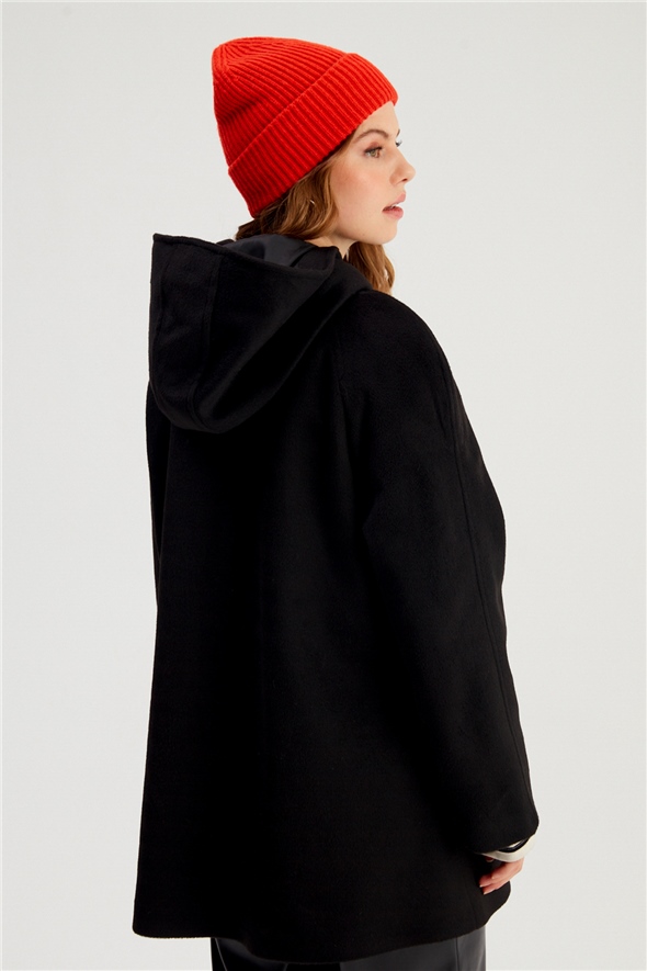 Hooded Loose Coat - BLACK
