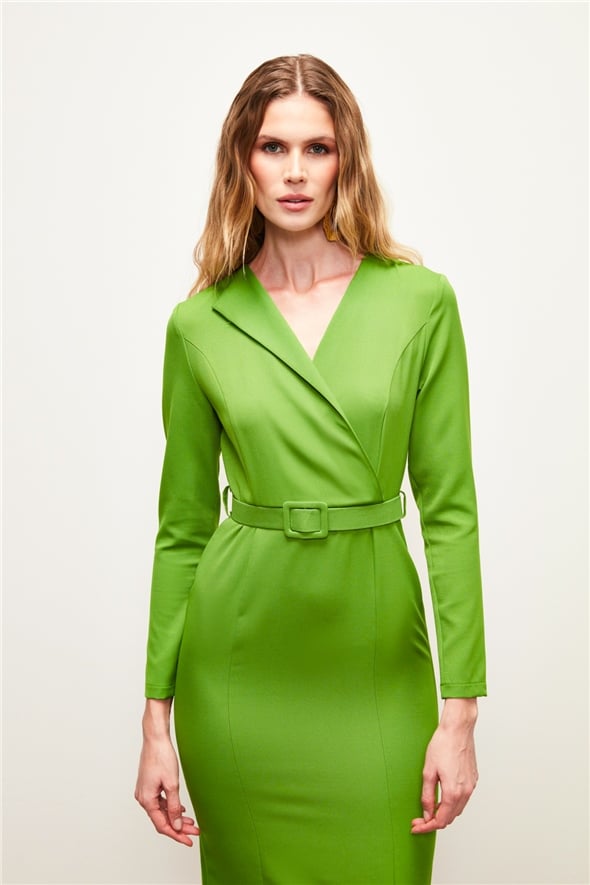 Belted Pencil Dress - LIGHT GREEN