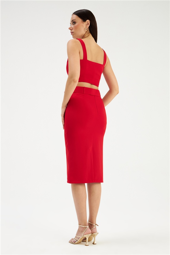 Belted pencil skirt - RED
