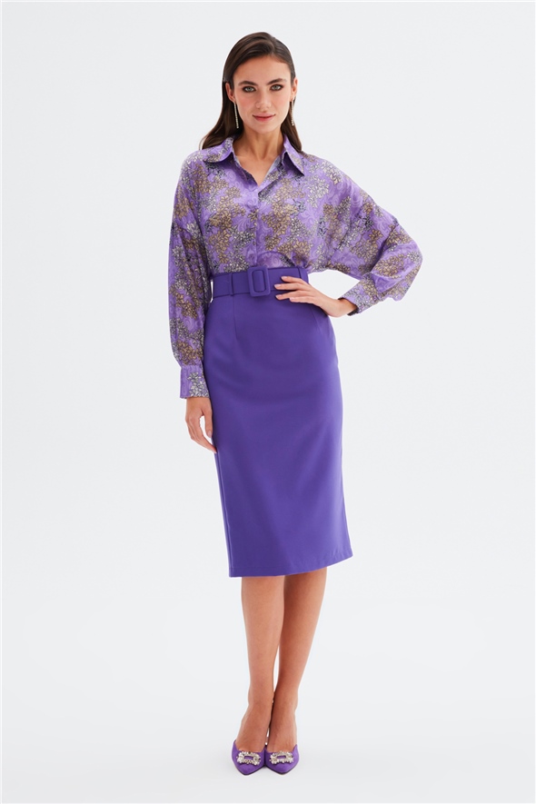 Belted pencil skirt - PURPLE