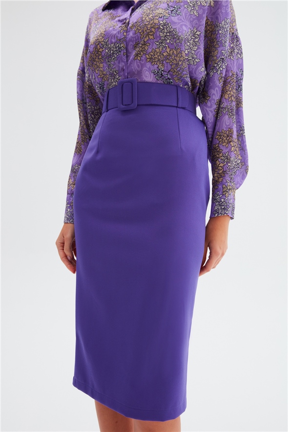 Belted pencil skirt - PURPLE