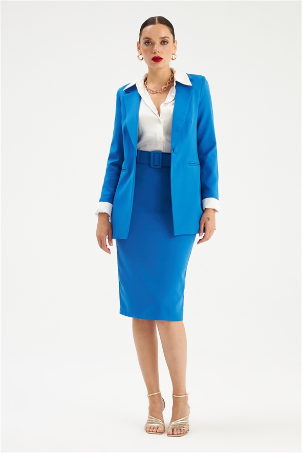 Belted pencil skirt - SAX BLUE