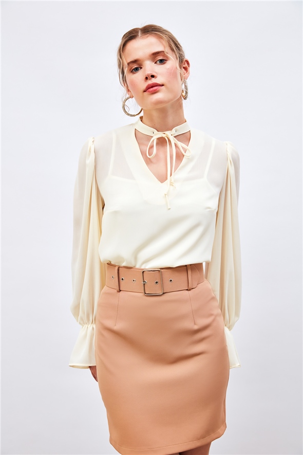 Belted Mini Skirt - CAMEL