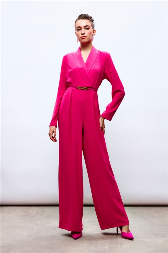 Belted Loose Rompers - FuchsIa