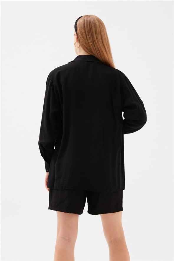 Linen Loose Shirt - BLACK