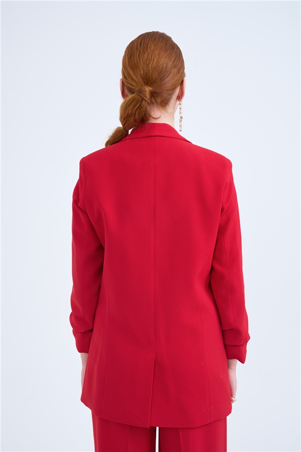 Crepe jacket with sleeve gathers - RED